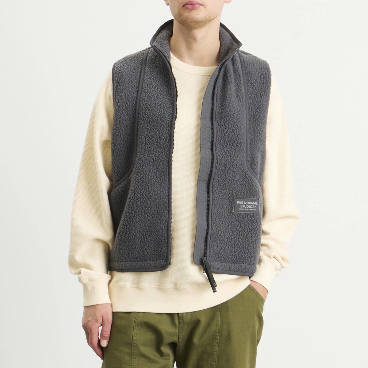 Pas Normal Studios Men's Off-Race Pile Fleece Vest in Steel