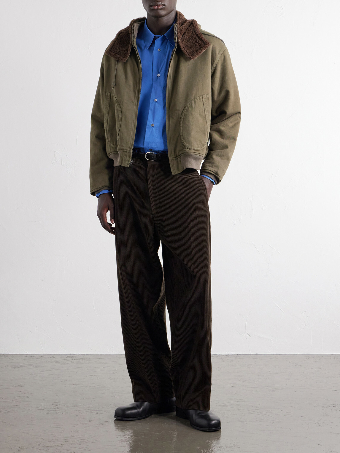 A.PRESSE - Hooded Plush-Trimmed Cotton-Canvas Bomber Jacket - Green