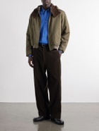 A.PRESSE - Hooded Plush-Trimmed Cotton-Canvas Bomber Jacket - Green