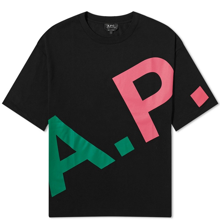 Photo: A.P.C. Men's Cory All Over Logo T-Shirt in Black Multi