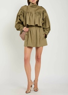 Chloe Gathered Cotton-poplin Coat Olive