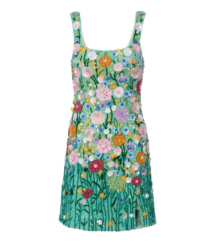 Photo: Là Fuori Embellished floral-appliqué minidress