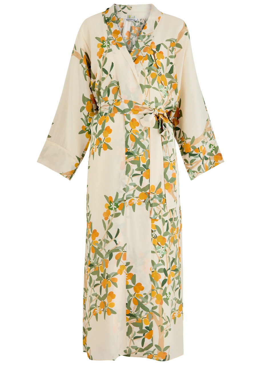 Bernadette Peignoir Printed Silk Wrap Dress Cream