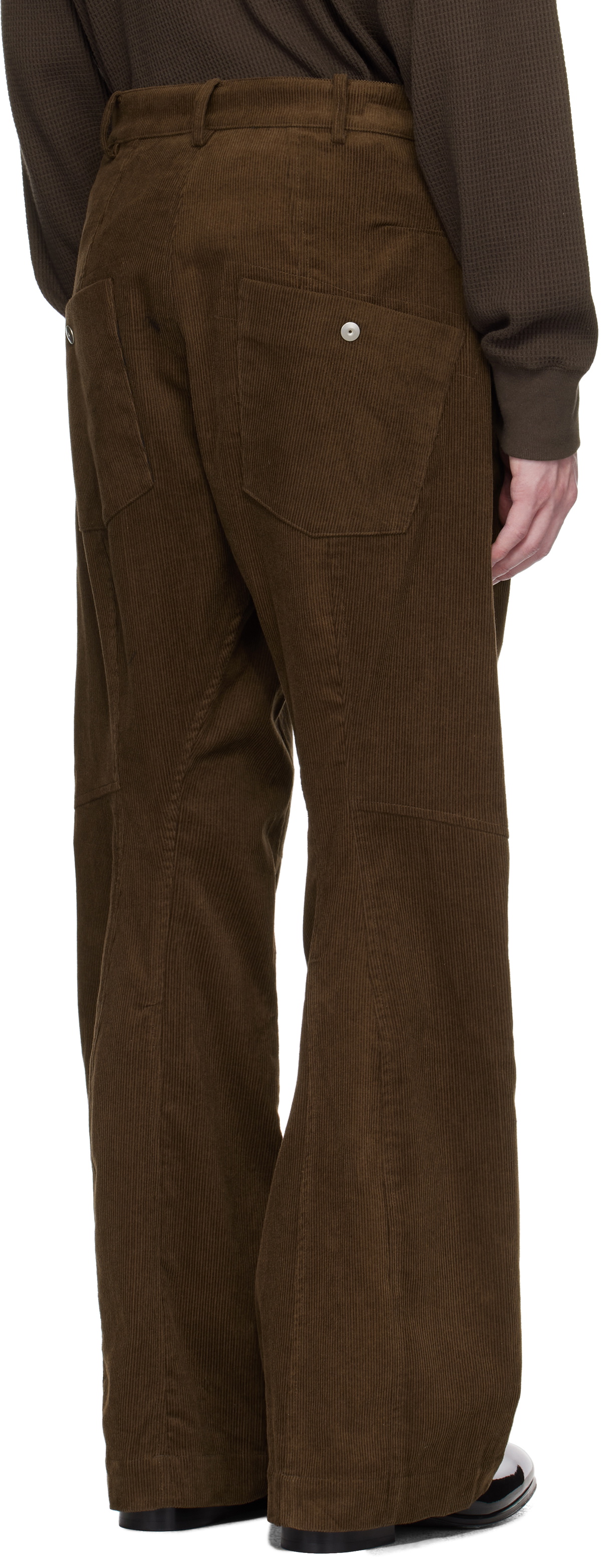 Omar Afridi Brown Knee Darted Flare Micro Cord Trousers Omar Afridi