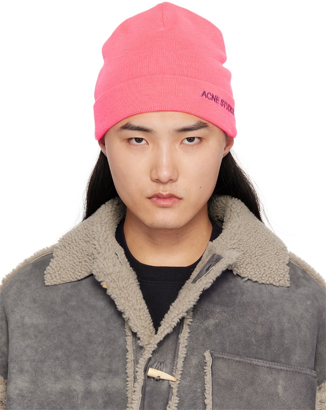 Photo: Acne Studios Pink Embroidered Logo Beanie