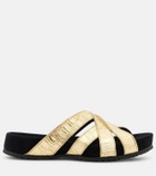 Dries Van Noten Metallic leather and suede slides