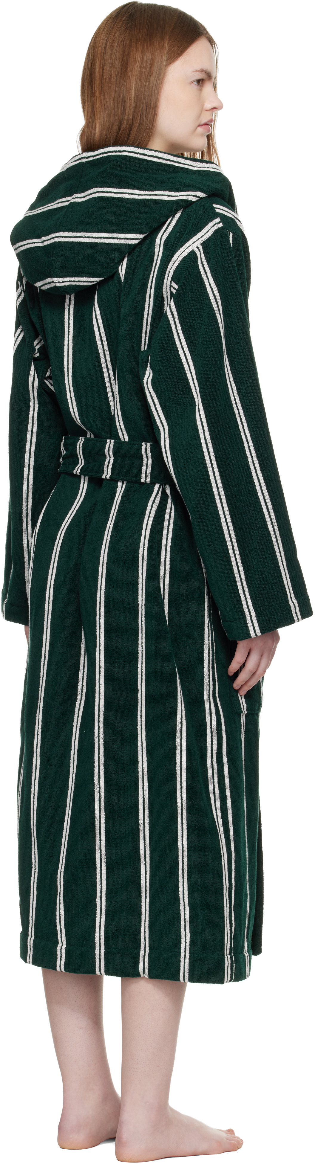 Tekla Green Terry Hooded Bathrobe
