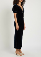 Reformation Camille Lace-trim Velvet Midi Dress Dark Blue