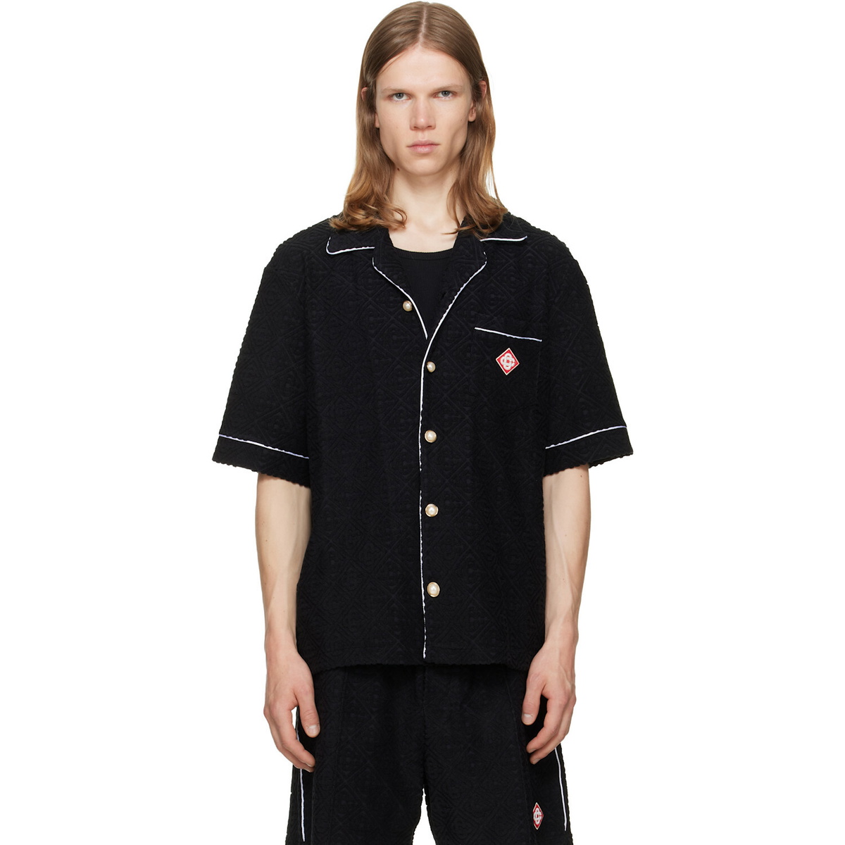 Casablanca Black Towelling Monogram Short Sleeve Shirt