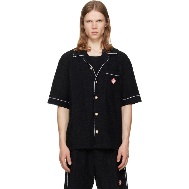Photo: Casablanca Black Towelling Monogram Short Sleeve Shirt