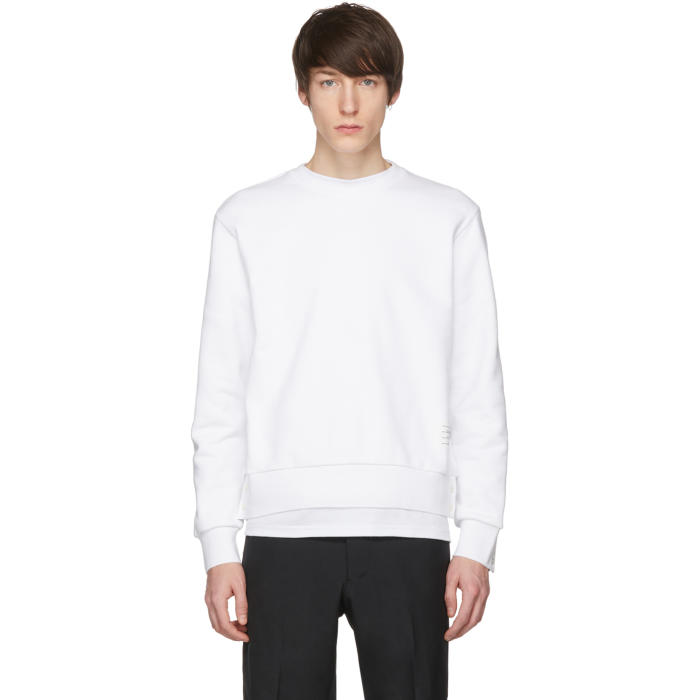 Photo: Thom Browne White Stripe Crewneck Sweatshirt