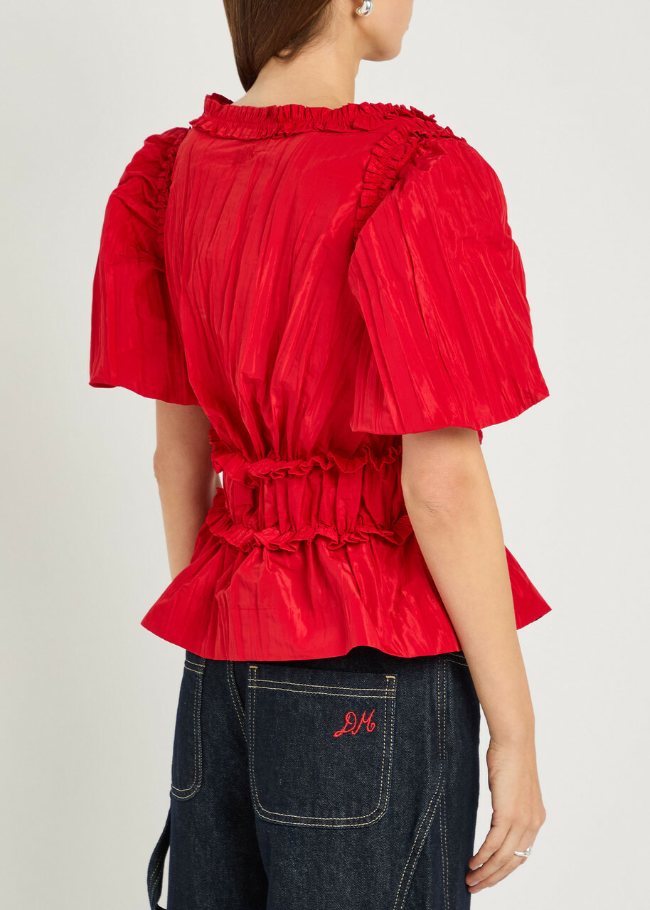 Damson Madder Everly Ruffled Taffeta Blouse Red