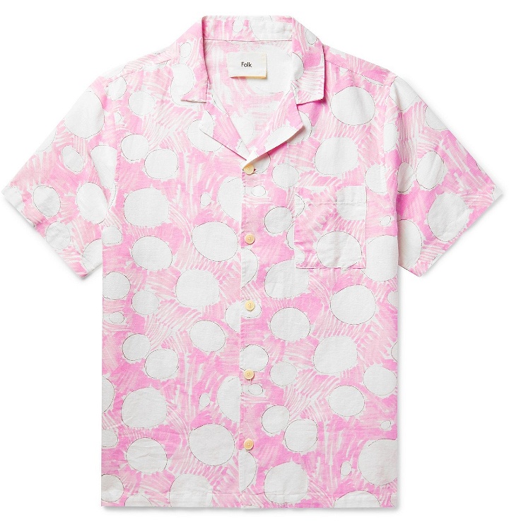 Photo: Folk - Daniel Johnston Camp-Collar Printed Linen Shirt - Pink