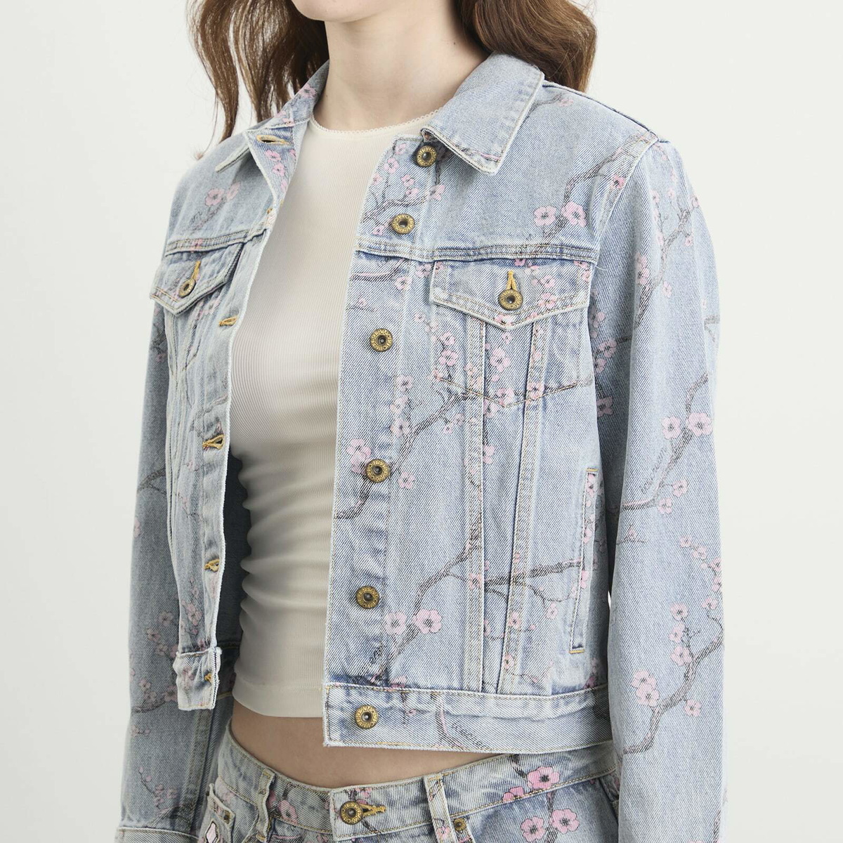 ICECREAM Women's Sakura Denim Trucker Jacket in Light Wash Blue