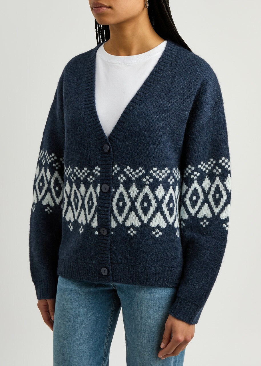 Kitri Felicia Fair Isle Knitted Cardigan Navy