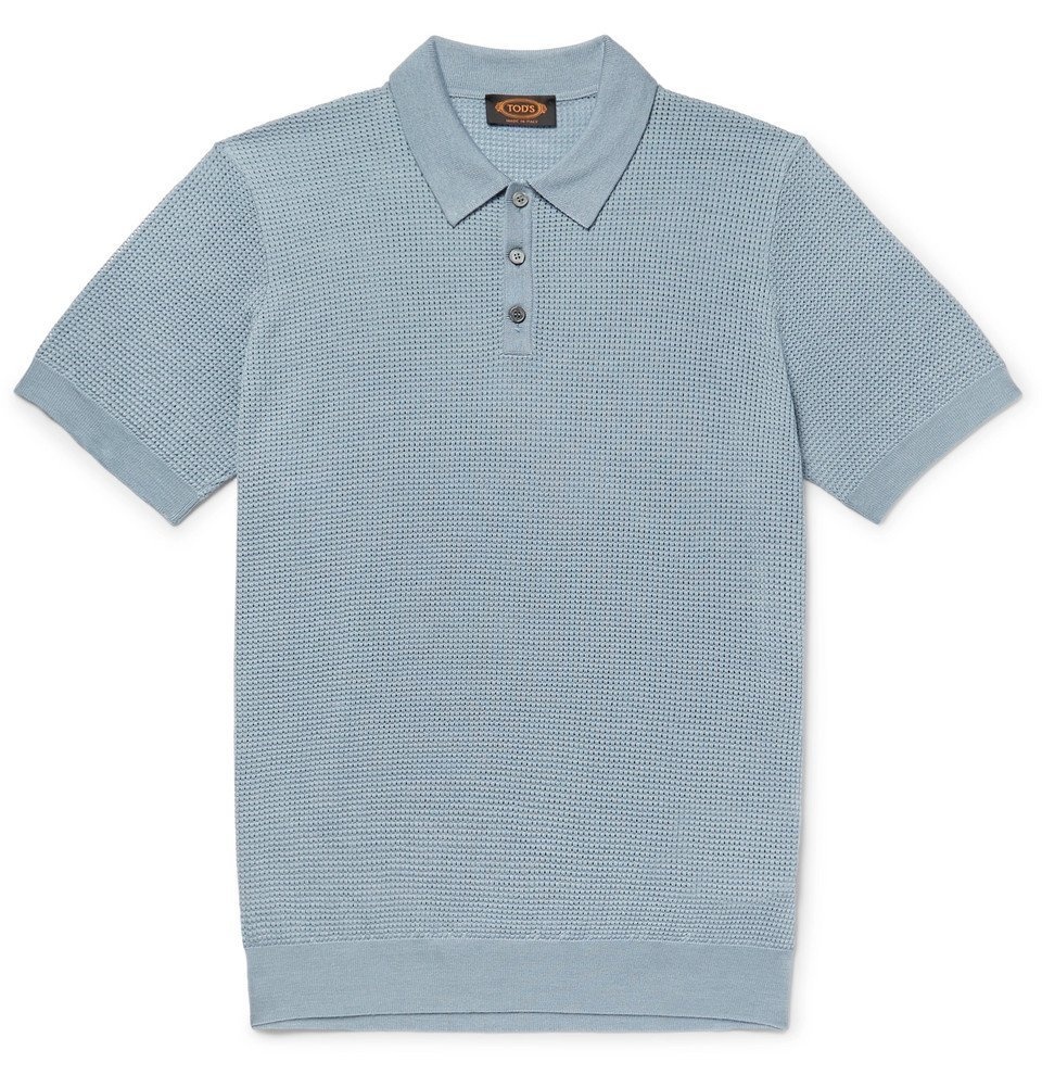 Photo: Tod's - Slim-Fit Textured Merino Wool and Silk-Blend Polo Shirt - Light blue