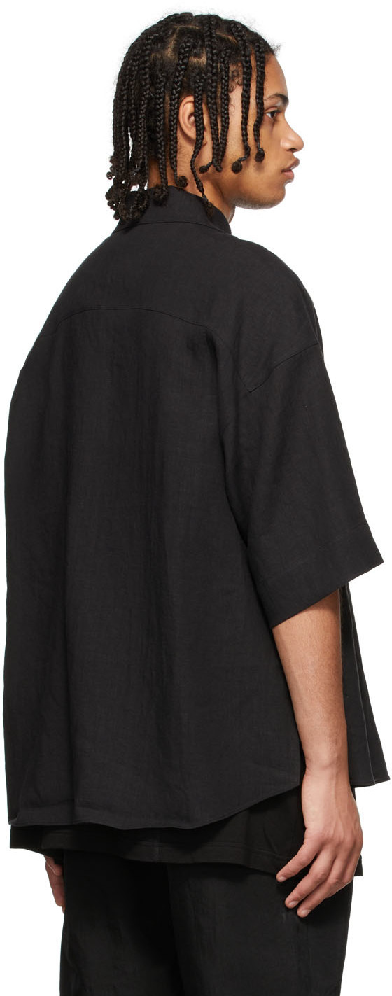 JERIH Black Linen Shirt