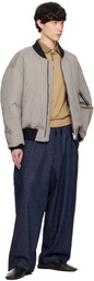 International Gallery BEAMS Gray Utility Pocket MA-1 Bomber Jacket
