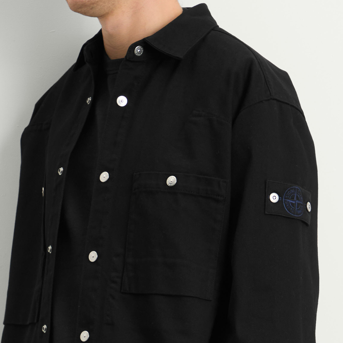 Stone Island Men's Bull Denim-TC Overshirt in Black Stone Island