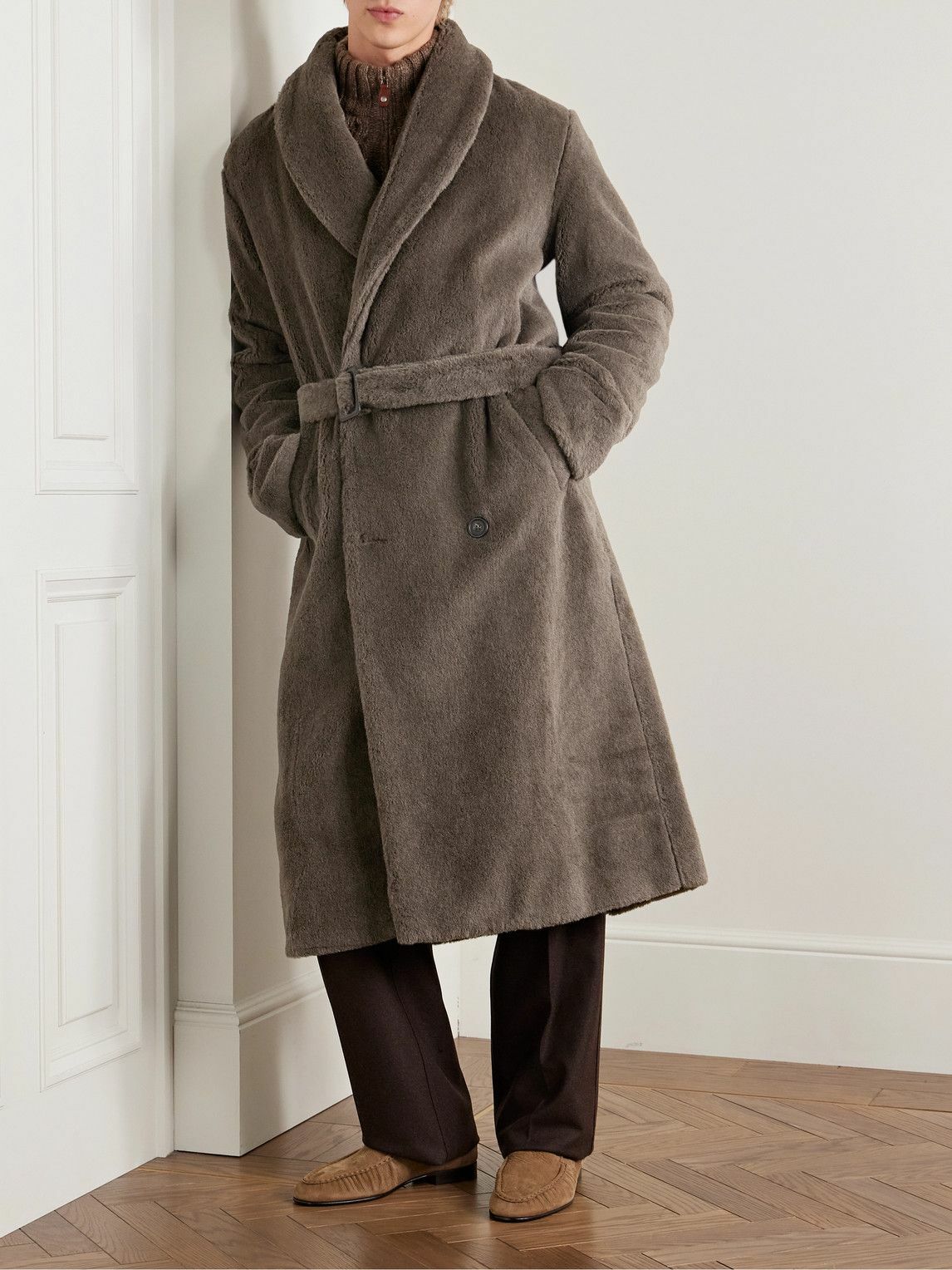 Richard James - Shawl-Collar Belted Double-Breasted Alpaca Coat - Brown
