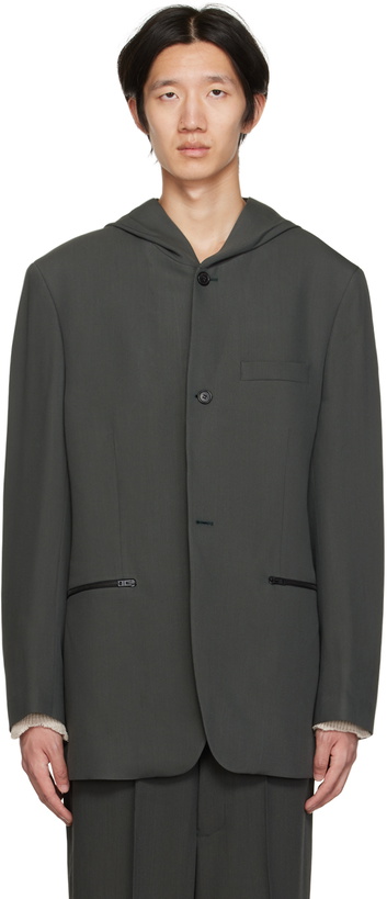 Photo: Acne Studios Green Hooded Single-Breasted Blazer