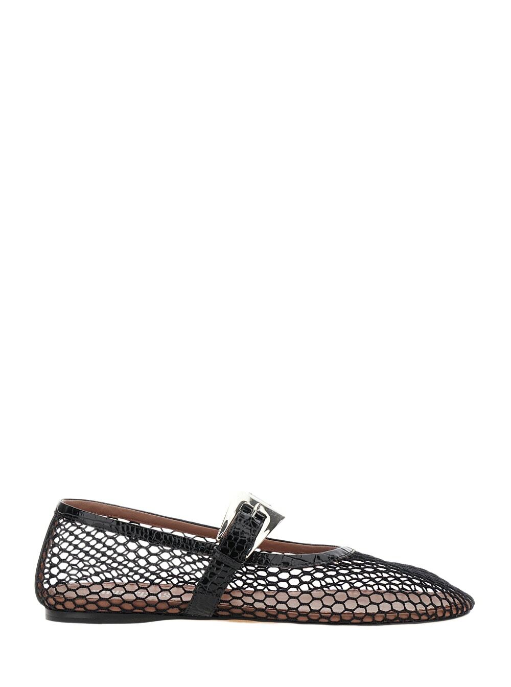 Paris Texas sveva Black Ballet Flats With Mesh Design And Buckle Closure In Fabric And Leather Woman