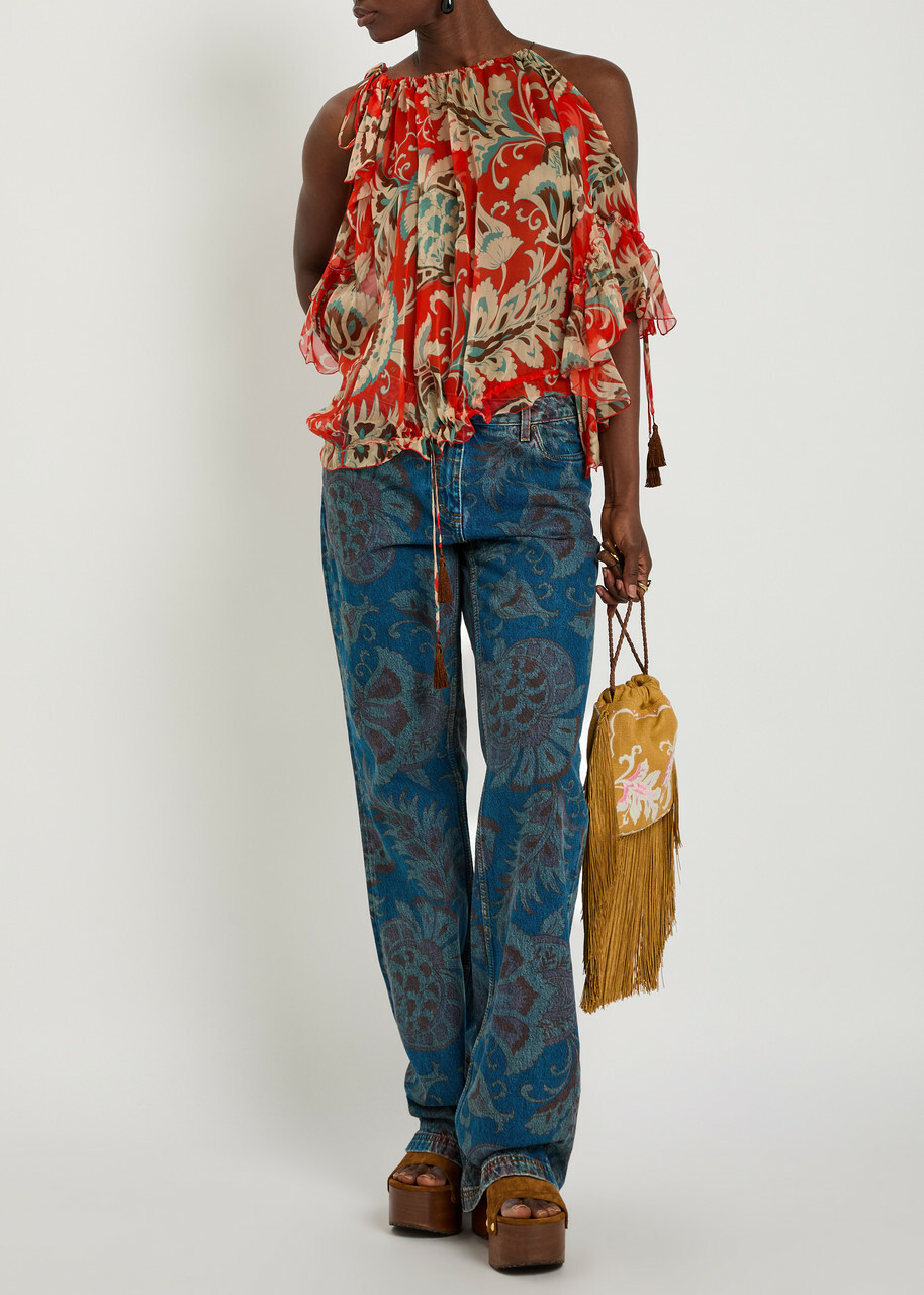 Etro Floral-print Straight-leg Denim Jeans Multicoloured