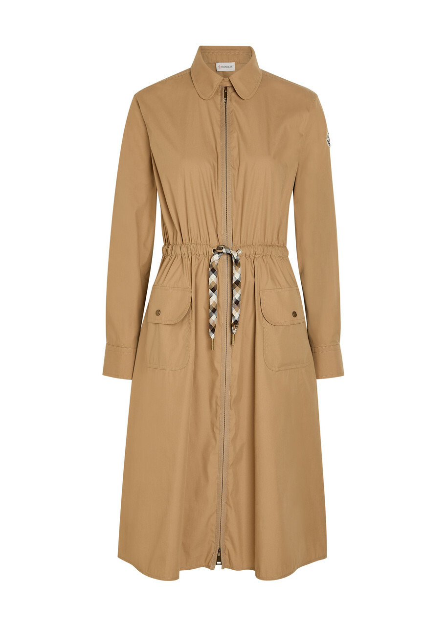 Moncler Drawstring Poplin Midi Shirt Dress Beige