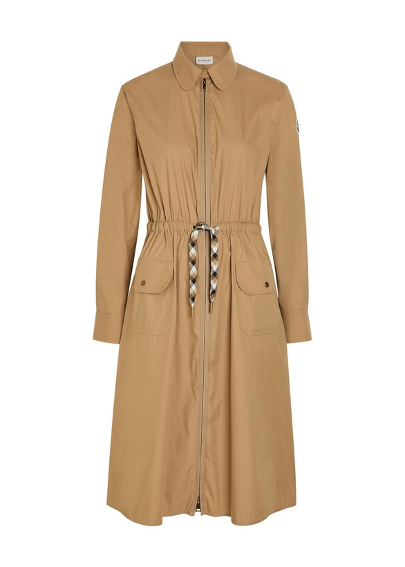 Photo: Moncler Drawstring Poplin Midi Shirt Dress Beige