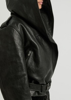 Alaïa Hooded Leather Biker Jacket Black