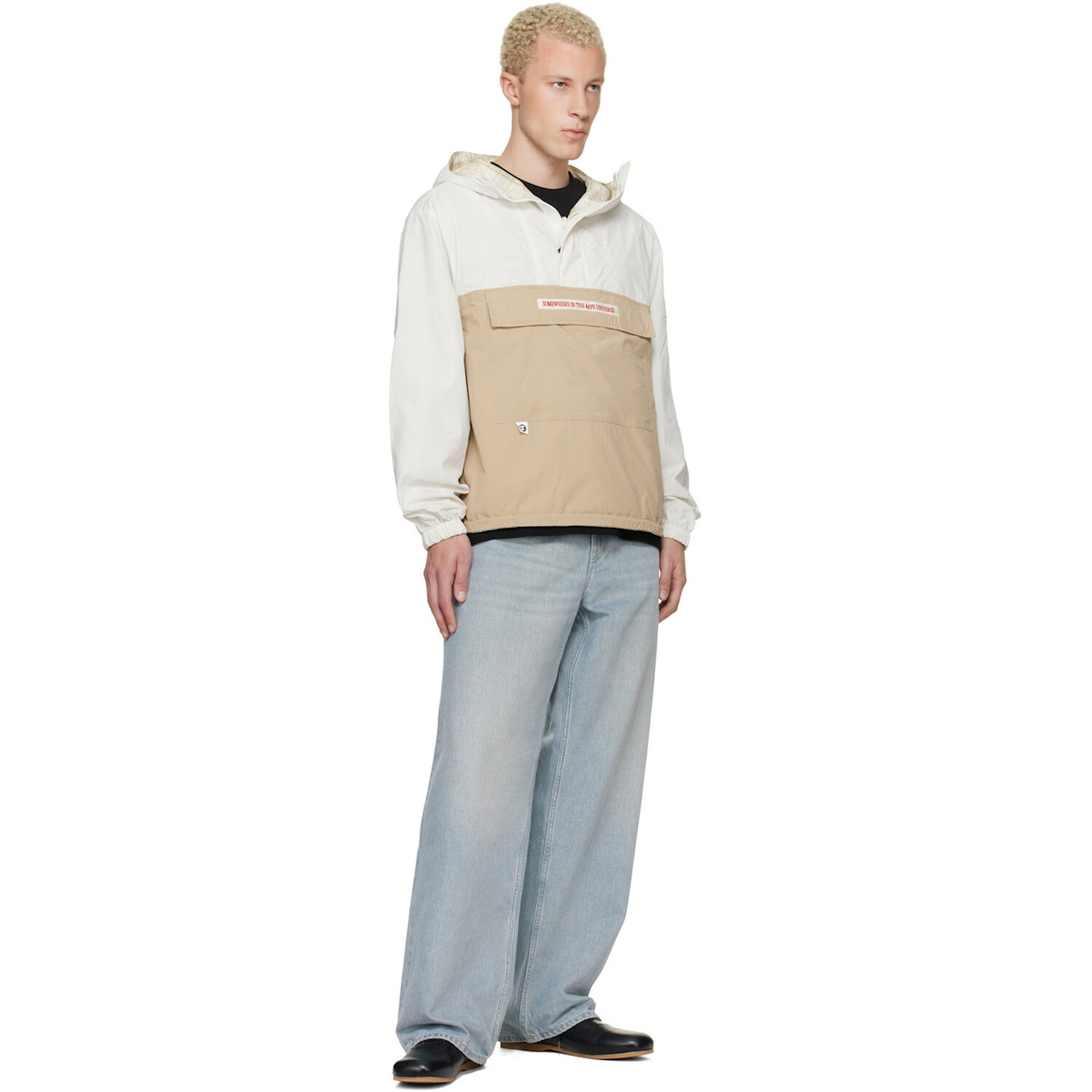AAPE by A Bathing Ape Off-White & Beige 'AAPE' Main Reversible Jacket