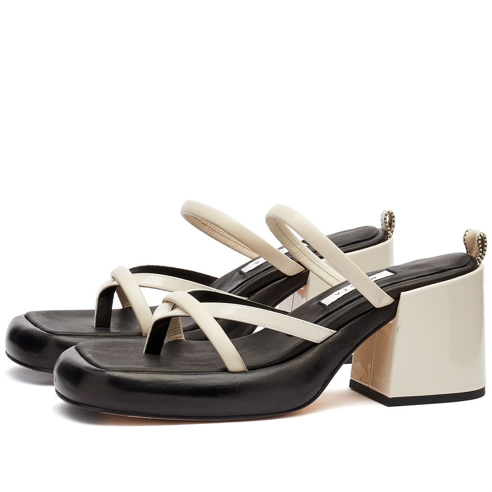 MIISTA Women's Delphine Strappy Mule Sandal in Beige And Black MIISTA