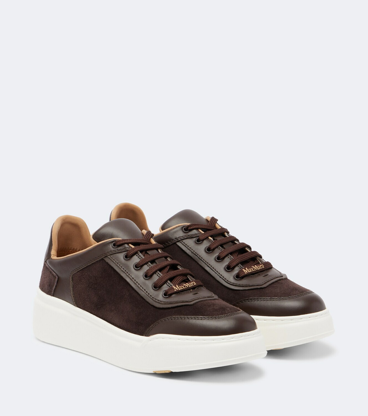 Max Mara Leather-trimmed suede platform sneakers