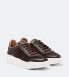 Max Mara Leather-trimmed suede platform sneakers