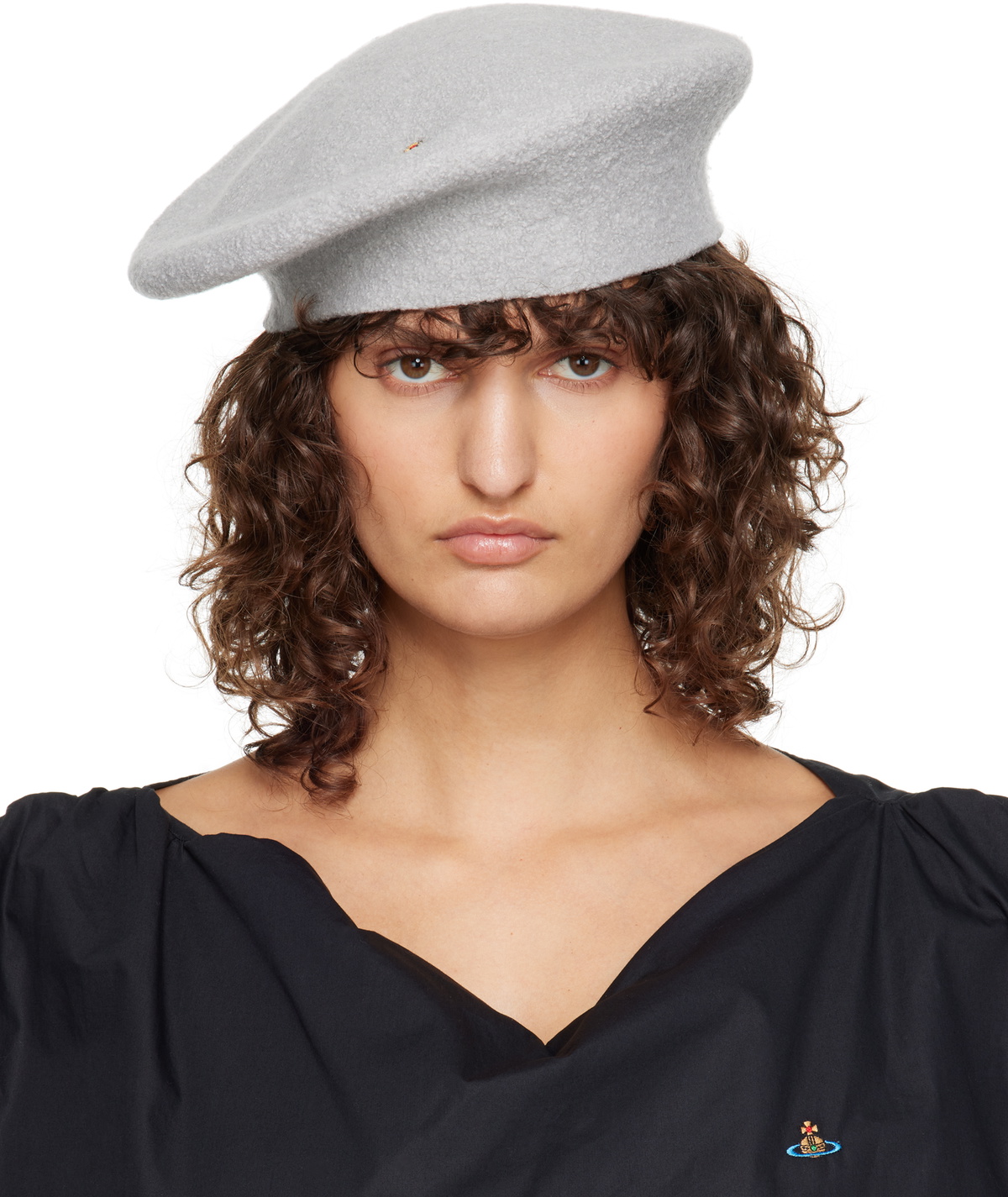 Vivienne Westwood Gray Embroidered Beret Vivienne Westwood