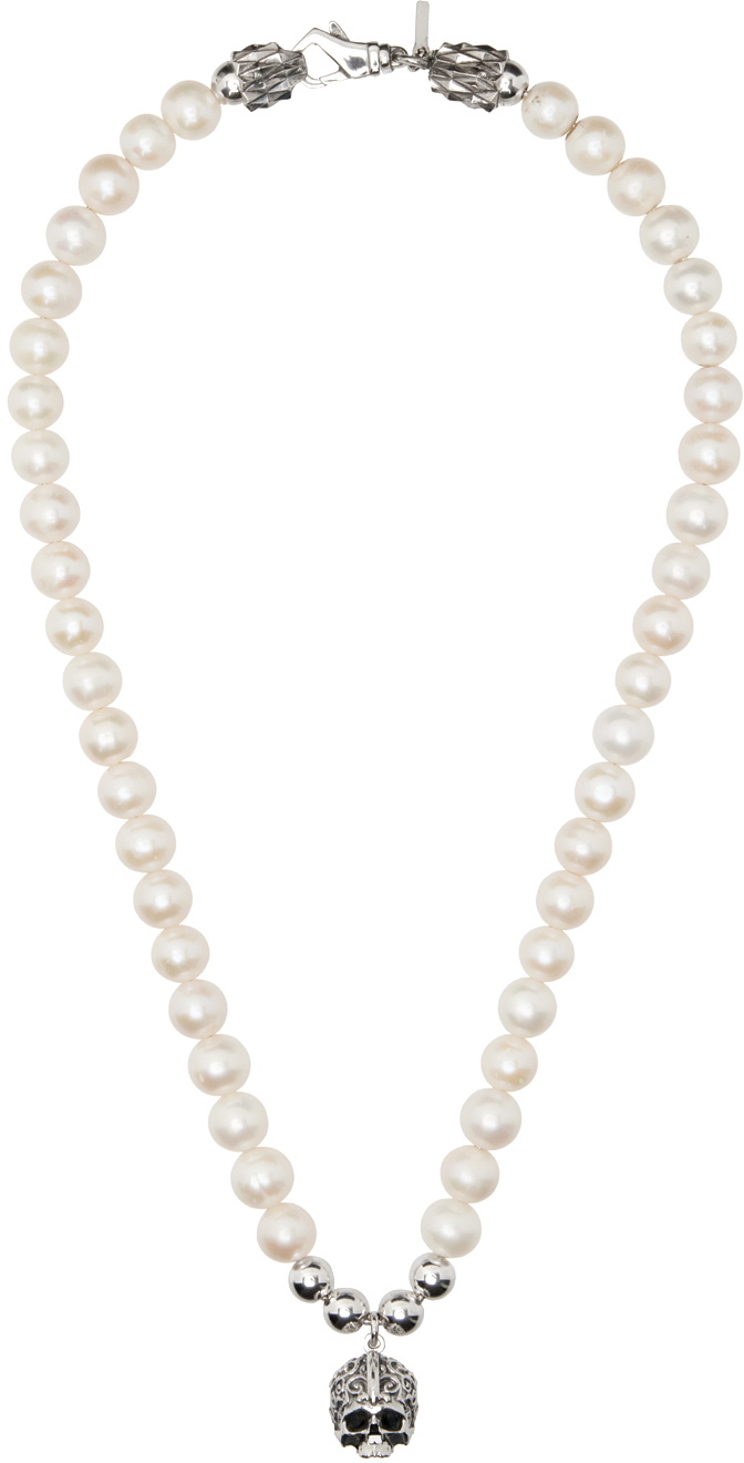 Emanuele Bicocchi White Large Pearl Skull Necklace