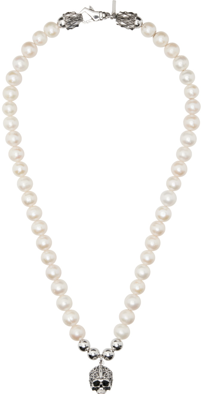 Emanuele Bicocchi White Large Pearl Skull Necklace Emanuele Bicocchi