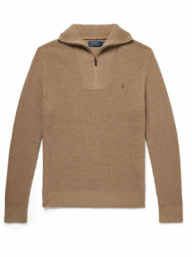 Photo: Polo Ralph Lauren - Logo-Embroidered Wool and Cotton-Blend Half-Zip Sweater - Brown