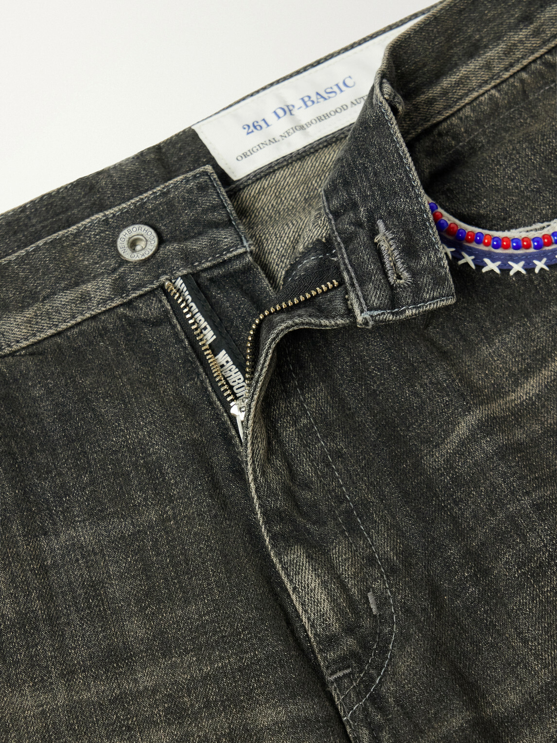 Neighborhood - Savage Straight -Leg Bead-Embellished Distressed Jeans - Gray