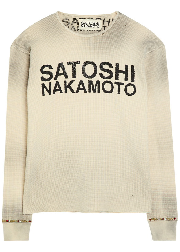 Photo: Satoshi Nakamoto Distressed Long-sleeve Waffle Cotton T-shirt White