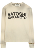 Satoshi Nakamoto Distressed Long-sleeve Waffle Cotton T-shirt White