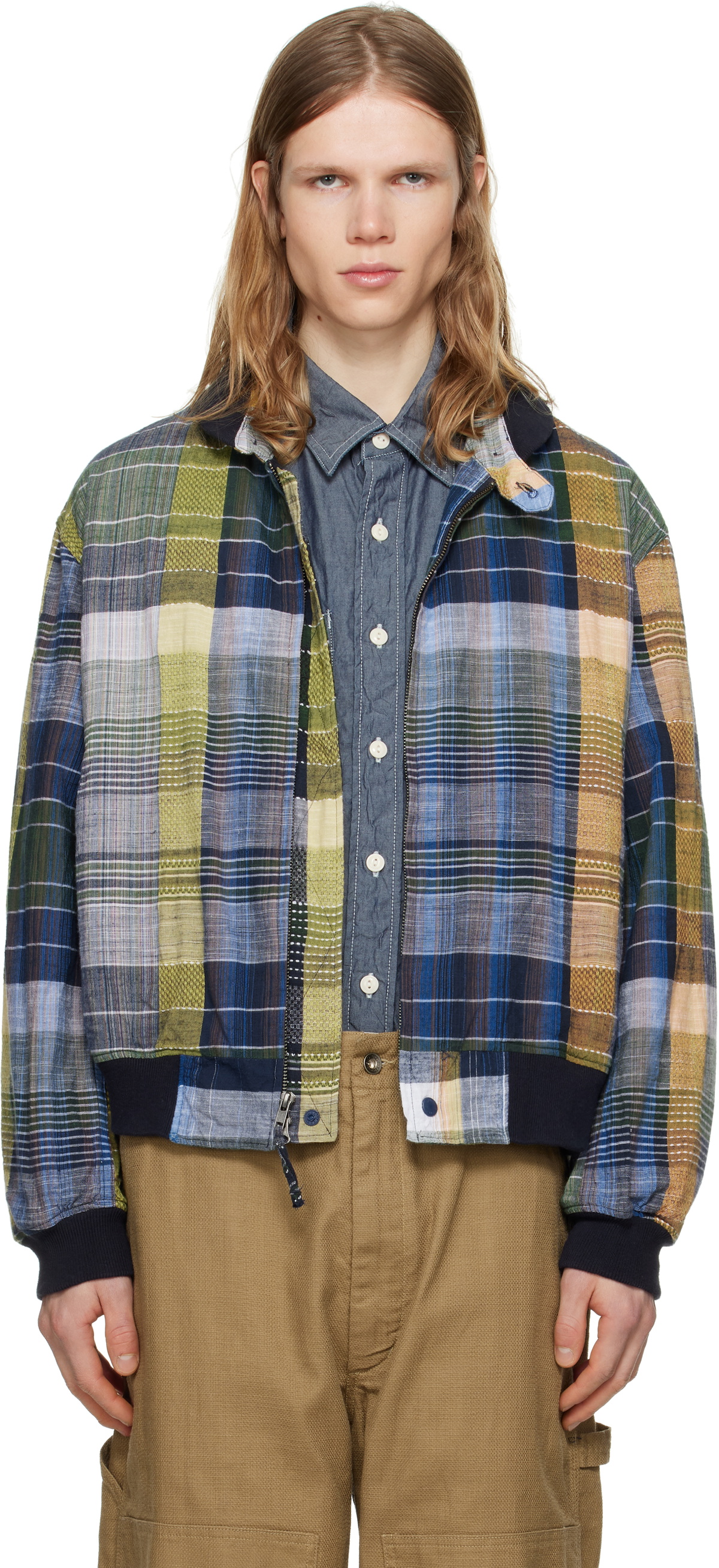 Engineered Garments Navy Seersucker Stripe Loiter Blazer