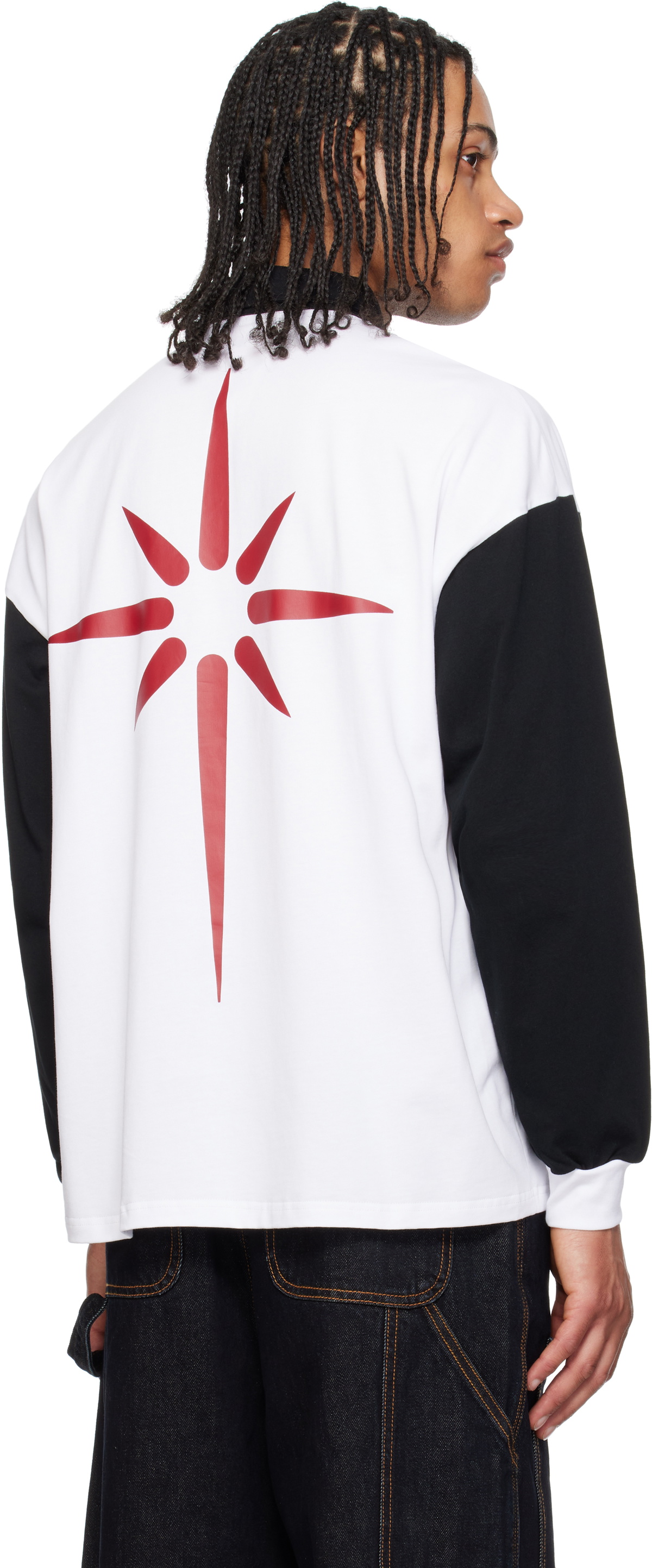 KUSIKOHC White & Black Rugby Long Sleeve Polo