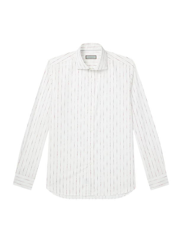 Photo: Canali - Striped Cotton-Poplin Shirt - White