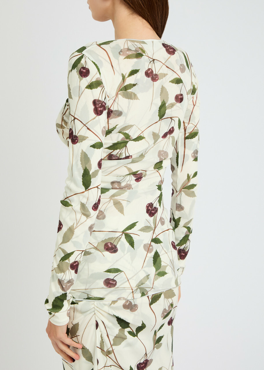 ★STELLA McCARTNEY直営店★チェリー メッシュ ミディドレス Stella Mccartney Cherry Print Mesh top Cream Stella McCartney