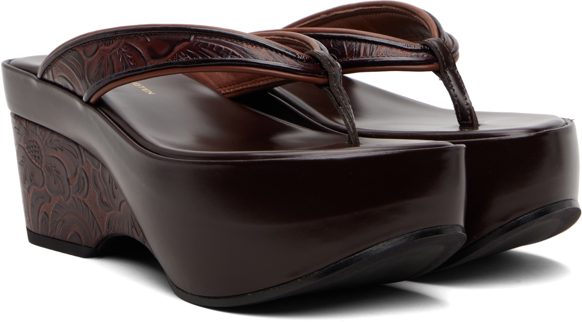 Dries Van Noten Burgundy Platform Thong Heeled Sandals