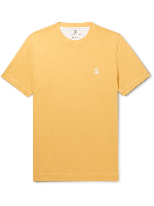 Photo: Brunello Cucinelli - Slim-Fit Logo-Print Cotton-Jersey T-Shirt - Yellow