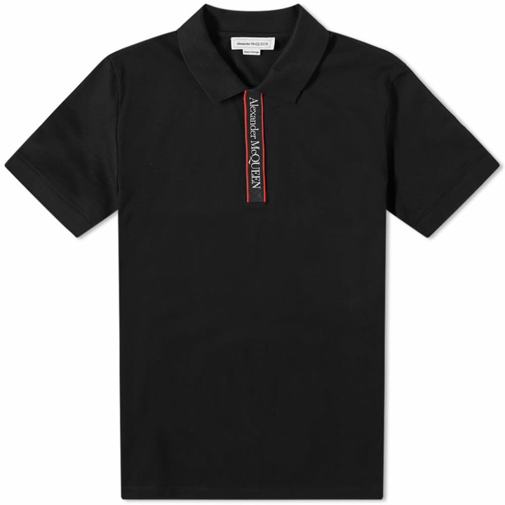 Photo: Alexander McQueen Men's Taped Logo Polo Shirt in Black/Mix
