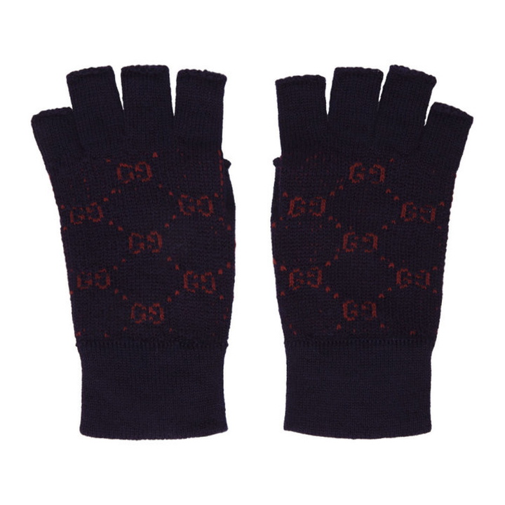 Photo: Gucci Navy and Red GG Supreme Fingerless Gloves