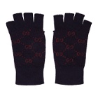 Gucci Navy and Red GG Supreme Fingerless Gloves